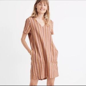 Madewell Button Back Easy Dress Rainbow Stripe Linen Medium
